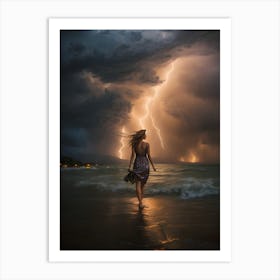 Lightning On The Beach Art Print