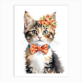 Calico Kitten Wall Art Print With Floral Crown Girls Bedroom Decor (15)  Art Print