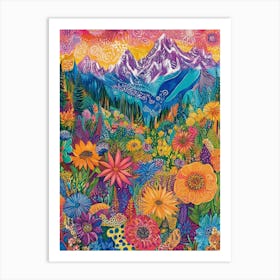 Colorful Landscape With Mountain and Flowers 23 Art Print