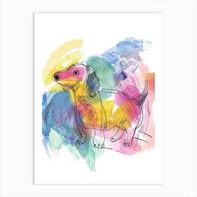 Dachshund Dog Pastel Line Watercolour Illustration  4 Art Print