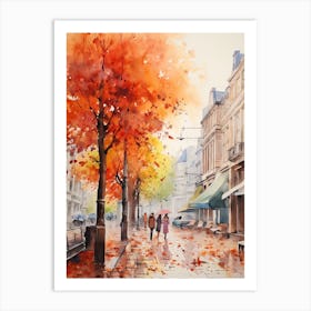 Brussels Belgium In Autumn Fall, Watercolour 2 Art Print