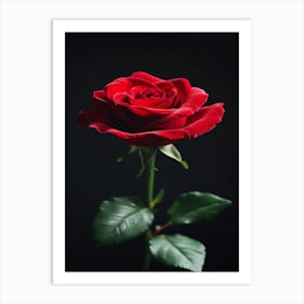 Red Rose On Black Background 35 Art Print