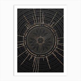 Geometric Glyph Symbol in Gold with Radial Array Lines on Dark Gray n.0241 Art Print