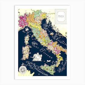 Vintage Travel Poster Italy Map 1, Andrea Stockel Art Print