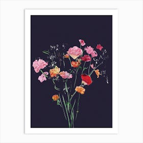 Dark Flowers In A Vase Collage Roses Pink and Red Art Print