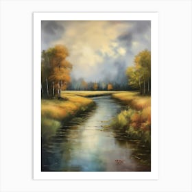 Autumn forest river.Printable Wall Art, Vintage Landscape, Farmhouse Wall Decorations, Vintage Landscape Oil Painting.5 Art Print