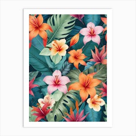 Seamless Tropical Floral Pattern Art Print