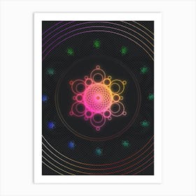 Neon Geometric Glyph in Pink and Yellow Circle Array on Black n.0202 Art Print