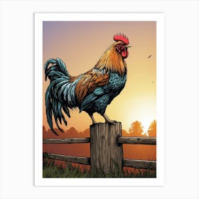 Rooster On Fence Art Print