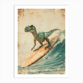 Vintage Baryonyx Dinosaur On A Surf Board              3 Art Print