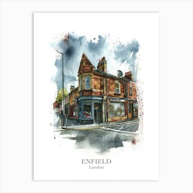 Enfield London Borough   Street Watercolour 2 Poster Art Print