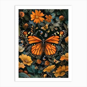 Monarch Butterflies Inspired By William Morris Art Print