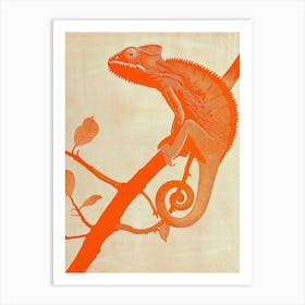 Orange Chameleon Mellers Chameleon Block Print 4 Art Print