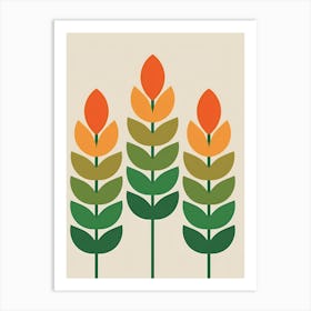 Three Orange And Green Flowers Art Print