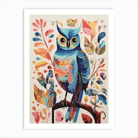 Colourful Scandi Bird Eastern Screech Owl 2 Art Print