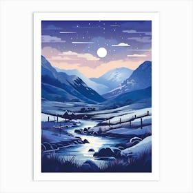 Winter Travel Night Illustration Snowdonia National Park 2 Art Print