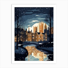 Winter Travel Night Illustration Cambridge United Kingdom 2 Art Print