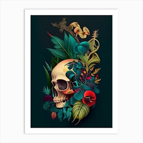 Skull With Tattoo Style Artwork Primary Colours 3 Botanical Art Print