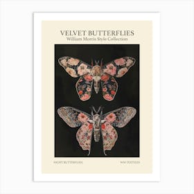 Velvet Butterflies Collection Night Butterflies William Morris Style 8 Art Print