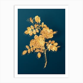 Vintage Austrian Briar Rose Botanical in Gold on Teal Blue Art Print