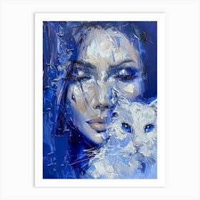 Blue Cat And Woman Art Print