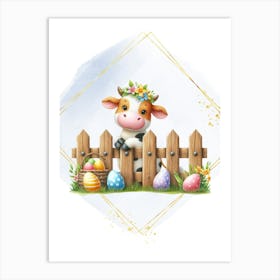 Easter Cow With Easter Eggs Art Print