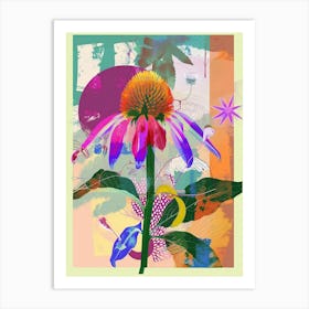 Coneflower 3 Neon Flower Collage Art Print