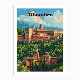 Alhambra Spain Historical Art Illustration Art Print