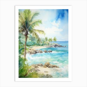 Watercolor Of A Tropical Beach Art Print