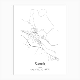 Sanok,Poland Minimalist Map Art Print