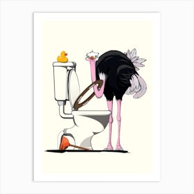 Ostrich Trying To Use The Toilet Art Print