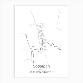 Soteapan,Mexico Minimalist Map Art Print