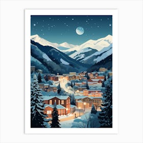 Winter Travel Night Illustration Aspen Colorado 1 Art Print