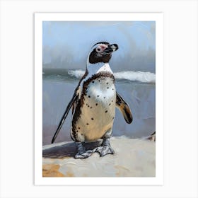 African Penguin Gold Harbour Oil Painting 4 Art Print