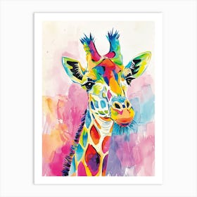 Giraffe Colourful Watercolour 3 Art Print