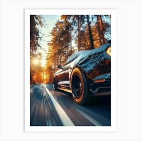 Ford Mustang Driving In The Forest 1 Art Print