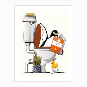 Penguin In The Toilet Art Print