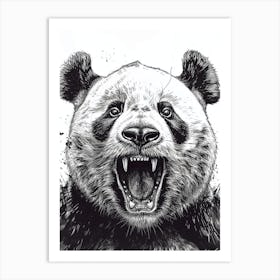 Giant Panda Growling Ink Illustration 3 Art Print