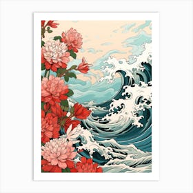 Great Wave With Jasmine Flower Drawing In The Style Of Ukiyo E 4 Art Print