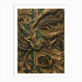 Gold Leaves And Roses Art Print