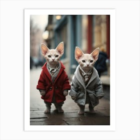 Two Cats In Coats Art Print