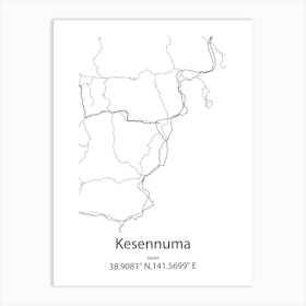 Kesennuma,Japan Minimalist Map Art Print