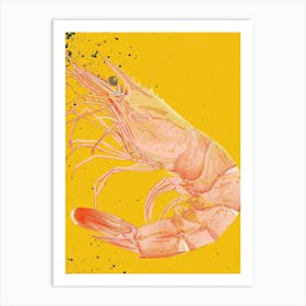 Shrimp On Yellow Background 2 Art Print