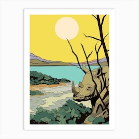Rhino With The Sun Geometric Illustration 5 Art Print
