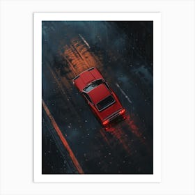 Red Car In The Rain 1 Art Print