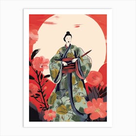 Samurai Illustration Floral 7 Art Print