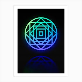 Neon Blue and Green Abstract Geometric Glyph on Black n.0329 Art Print