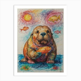 Seal With Fish 1 Art Print