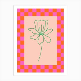 Modern Checkered Flower Poster Pink & Green 8 Art Print