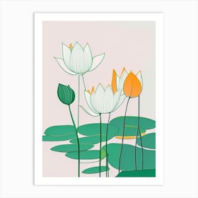 Lotus Flowers In Park Minimal Line Drawing 3 Art Print